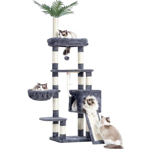 65.4-Inch Cat Tree for Indoor Cats with Plush Furniture and Scratching Posts - Smoky Gray Color (HCT015G) by Heybly