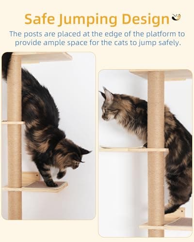 Large Wall Mounted Cat Tree with 5 Mats & Stairs, 80.3inch Tall Scratching Post
