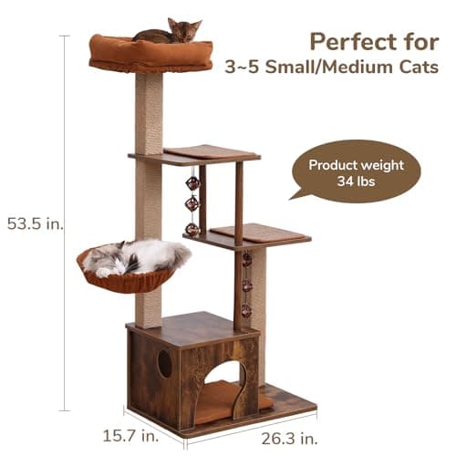 Modern Cat Tree with Scratching Post, Hammock, and Silvervine Balls