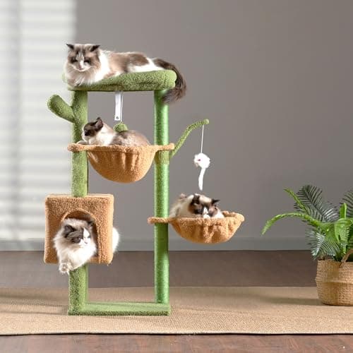 Small Cat Tree with Cactus Tower Condo, Scratching Post for Indoor Cats