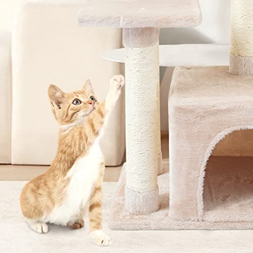 Beige Sisal Cat Tree withJump Platform and Scratching Posts