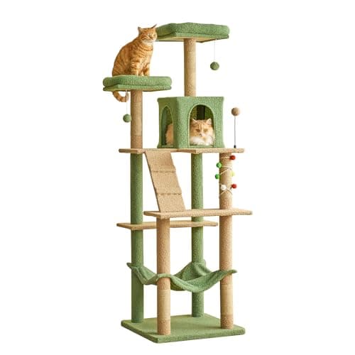 Stable Light Gray MWPO 63.8inch Multi-Level Cat Tree for Large Cats — Green
