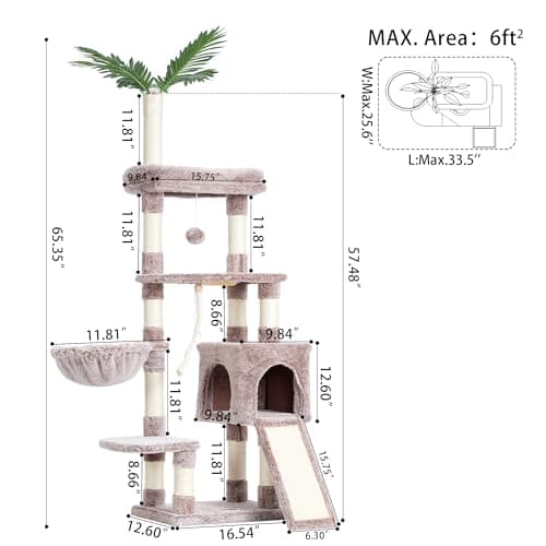 Modern Cat Tree with Multi-Level Perches and Scratching Posts, 65.4 inches - For Indoor Cats