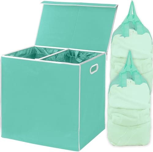 Black Houseware Double Laundry Hamper with Lid & Removable Bags — Turquoise