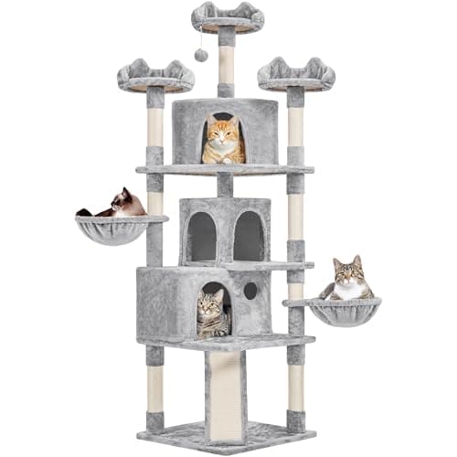 Yaheetech Large Cat Tree Tower, 76.5in Multi-Level Scratch & Play, Dark Gray — Light Gray