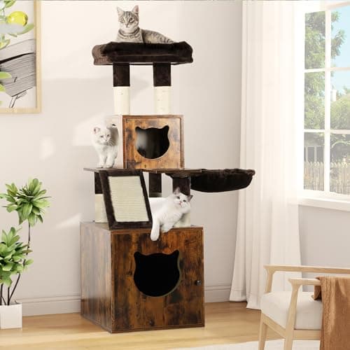 YITAHOME Cat Tree with Hidden Litter Box, Sisal Scratching Post & Wooden House