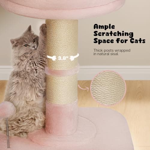 Sisal Cat Scratching Post with Soft Pink Rabbit Bed, Cute Cat Tower for Indoor Cats