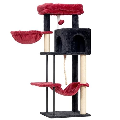 Light Gray 43.3 inch Sturdy Cat Tree Tower for Indoor Cats — Black and red
