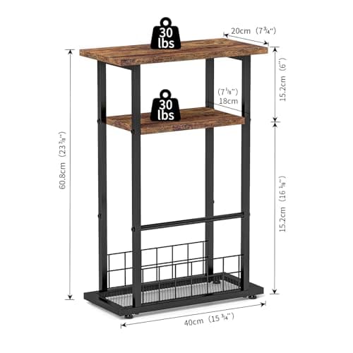 Rustic Brown 3-Tier Small Side Table for Living Room Spaces