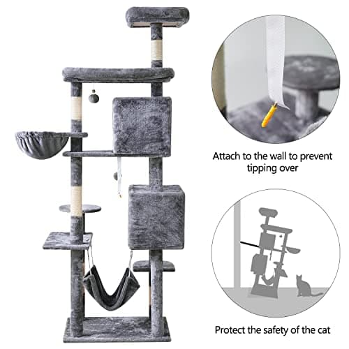 Multi-Level Cat Tree with Scratching Posts & Plush Perches, Light Gray