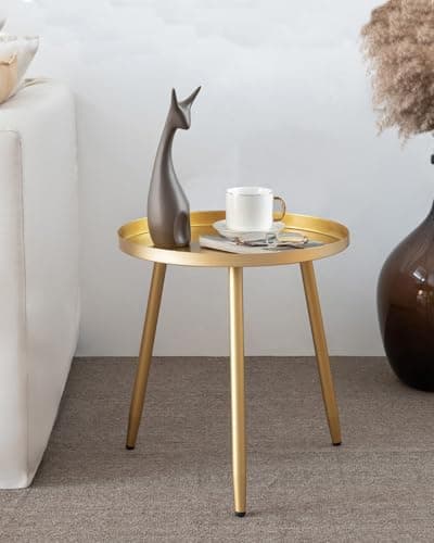 AOJEZOR Matte Black 3-Legged End Table for Small Spaces — Matte Gold