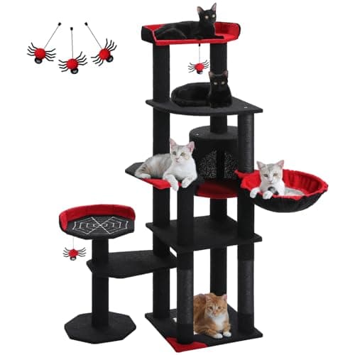 Tall Cat Tree with Hammock & Scratching Post for Large Cats — Black