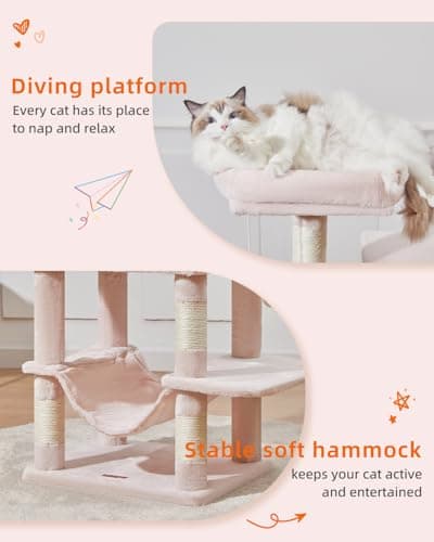 Jelly Pink Taoqimiao 61-Inch Multi-Level Cat Tree with 5 Scratching Posts