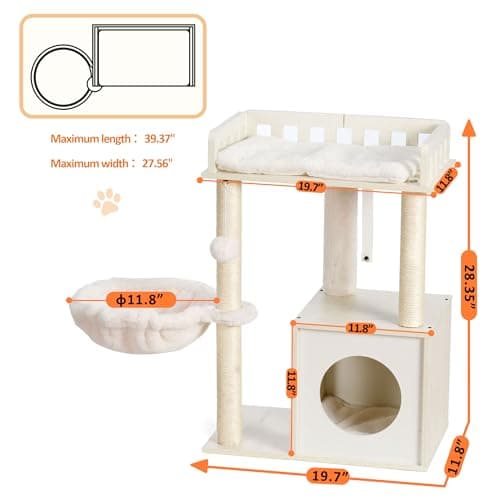 Heybly Modern Cat Tree for Indoor Cats with 3 Scratching Posts and Wood Cave, Plush Perch, and Basket, White HCT007SWT
Heybly Cat Tower with 3 Scratching Posts and Wood Cave for Cats, Plush Perch and Basket, White HCT007SWT
Heybly White Modern Cat Tr