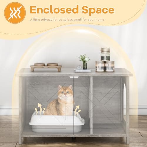 Shintenchi Cat Litter Box with Removable Divider & End Table, Grey