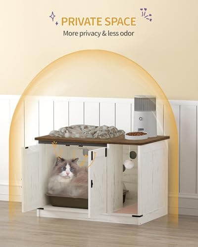 Rustic Brown and White Hidden Cat Litter Box Cabinet, CB82414X