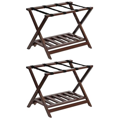 PJ Wood Folding Luggage Rack with Shoe Storage (2 Pack)