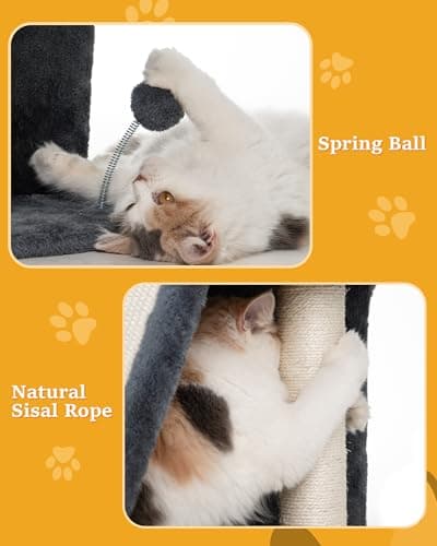Large Cat Tree Tower with Big Perch Bed & Cat Toy, Dark Gray