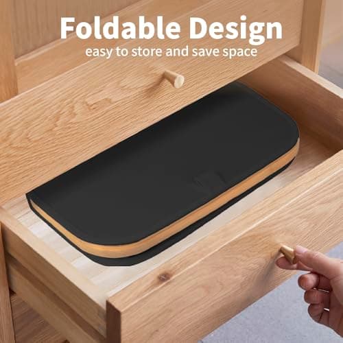 Large Black Foldable Laundry Hamper with Lid & Bamboo Handle