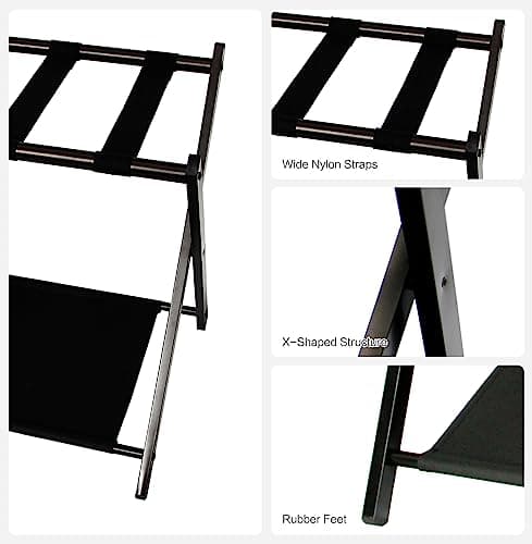 2-Pack Foldable Steel Luggage Rack with Fabric Shelf for Bed & Guest Rooms