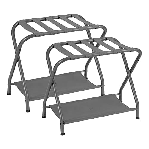 Heybly Steel Folding Luggage Rack with Storage Shelf, Pack of 2 - Black — Gray
