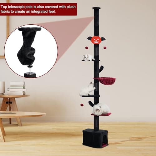 Floor to Ceiling Gothic Cat Tree with hammock - Adjustable Tall Climbing Tower for Indoor Cats