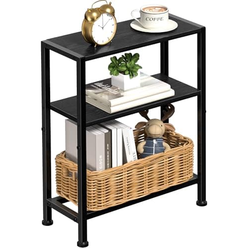 Slim Black 2-Tier Side Table for Small Spaces in Living Room, Bedroom, and Kitchen