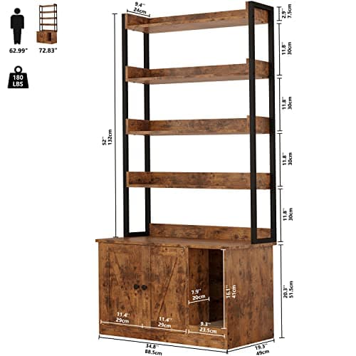 IRONCK Large Wood Cat Litter Box with 4 Shelves & Doors, Hidden Storage, Vintage Brown