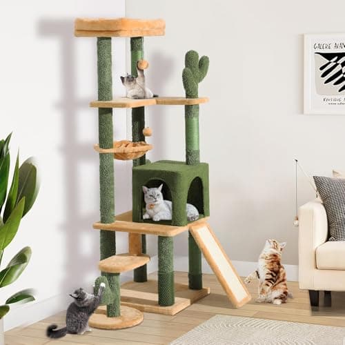 YITAHOME Tall Cactus Cat Tree Tower with Dangling Ball