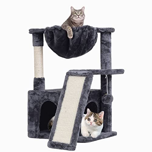 SYANDLVY Gothic Indoor Cat Tree for Large Adults with Scratching Posts & Plush Perch Black — Smoky