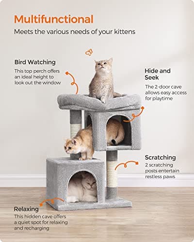 Feandrea Light Gray Cat Tree for Kittens Up to 7 lbs
