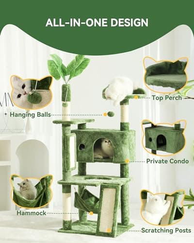 HOOPET 63IN Cat Tree Tower for Large Cats with Scratching Boards and Dangling Balls