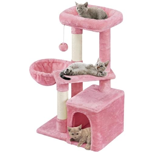 Yaheetech 34in Multi-Level Cat Tree with Bed & Scratching Post Dark Gray — Pink