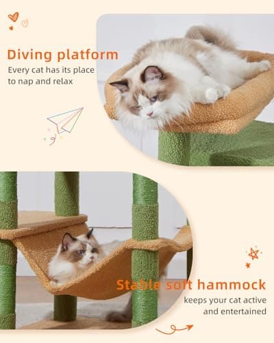 Taoqimiao Large Cat Tree with 7 Scratching Posts & 2 Perches MS030LT Cactus
