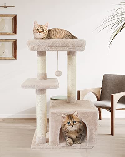 Beige Sisal Cat Tree withJump Platform and Scratching Posts