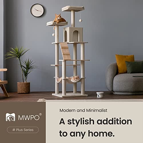 Beige Multi-Level MWPO Cat Tree with Perches, Hammock & Scratching Posts