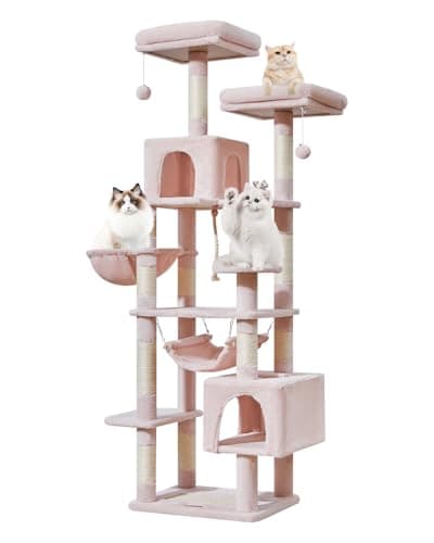 Taoqimiao 71-Inch Multi-Level Cat Tree with 10 Scratching Posts & 2 Caves — Jelly Pink