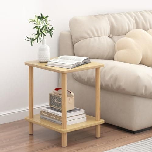 Fixwal Natural Wood End Table, No-Tool Assembly Living Room Nightstand