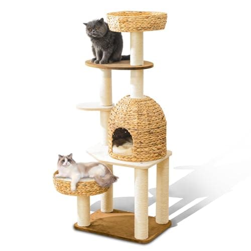 "Luxury Oak Cat Tree Tower for Multiple Cats, Manual Hand Woven, Easy Clean" — HC-02-new1