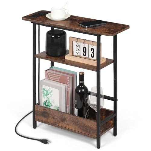 Slim Charging End Table with 3-Tier Stand for Living Room