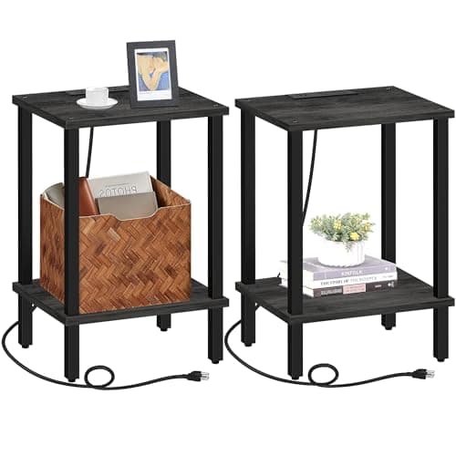 TUTOTAK End Table with Charging Station, 2-Tier Storage, USB Ports TB01BB040 — Charcoal Grey