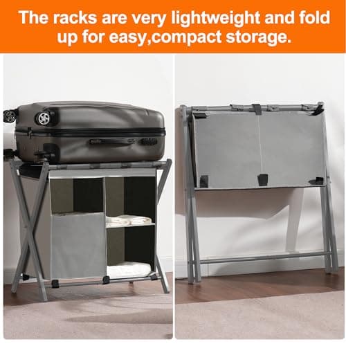 Folding Luggage Rack Set for Bedroom Hotel, Steel Frame, Pack of 2, Black
