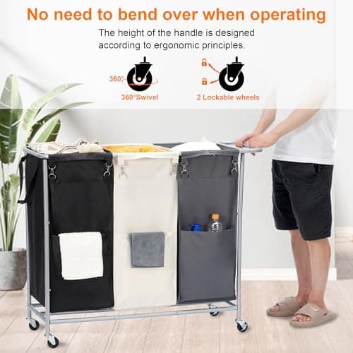 Laundry Separator Hamper with Rolling Wheels for Dirty Clothes Storage