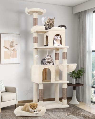 Sturdy 72in S72 Heavy Duty Cat Tree for Large Cats 20 lbs+ Light Grey — Beige