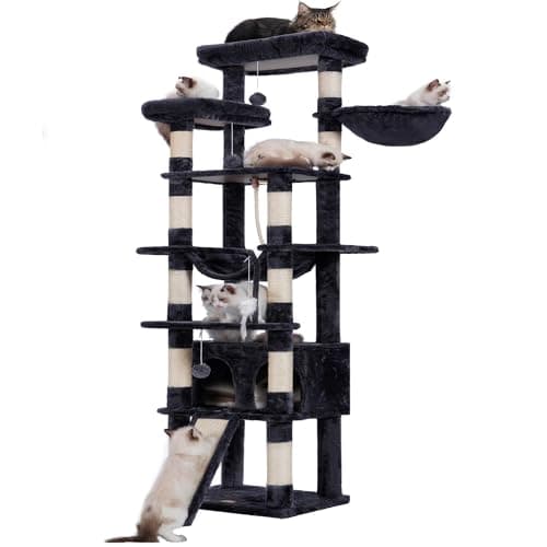 Heybly 68 Inch Multi-Level Cat Tree with Plush Perches and Caves HCT025G — Smoky Gary