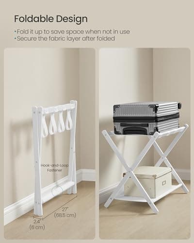 Luggage Racks for Guest Room, Set of 2, Steel Frame, Foldable - Cloud White