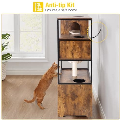 Aivituvin Wooden Cat Washroom with Litter Box, Condo & Storage