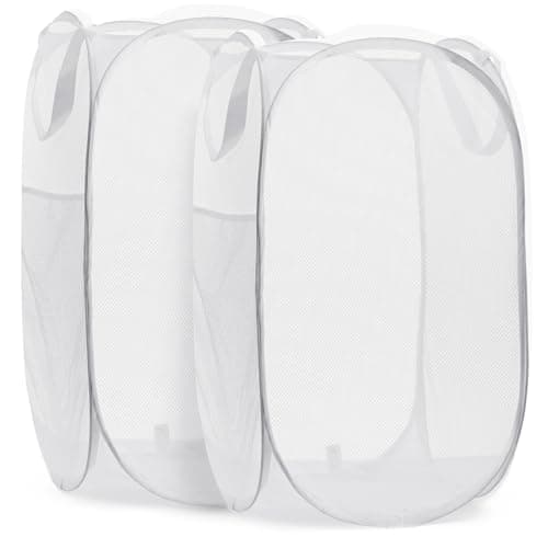 Sturdy White Collapsible Laundry Hamper with Side Pocket – Space-Saving and Breathable (2-Pack)