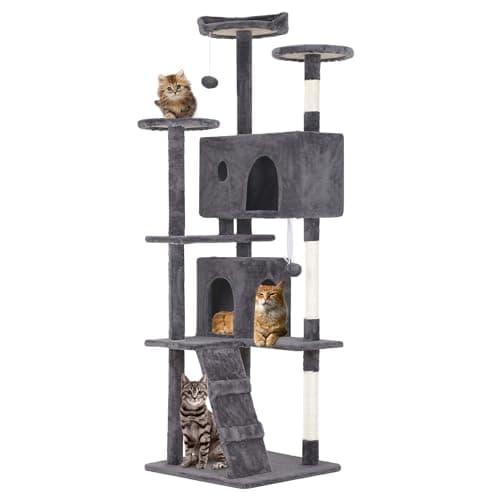 54in Multi-Level Cat Tree with Scratching Post and Cozy Platforms - Space-Saving Indoor Condo for Cats, Pink — Light Gray