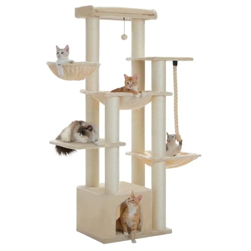 XXL Heavy-Duty Cat Tree for Large Cats with 13 Thick Scratching-posts & Spacious Perch - Black — Beige